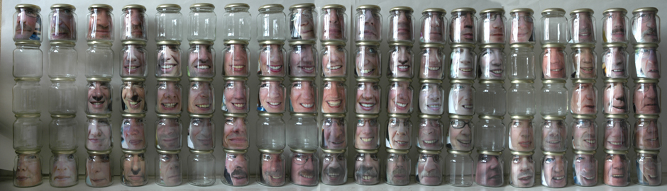 CONFINED FACES photos of people canned in glass jars